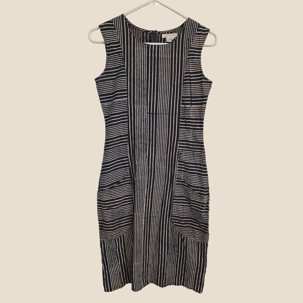 Mata Traders Womens Dress Size Small Blue Striped Sleeveless Cotton Pockets FLAW